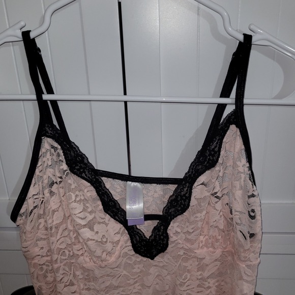 Secret Treasures Nightgown Set 2PK Medium Pink Lace Black Heart Print Chemise - Picture 3 of 10